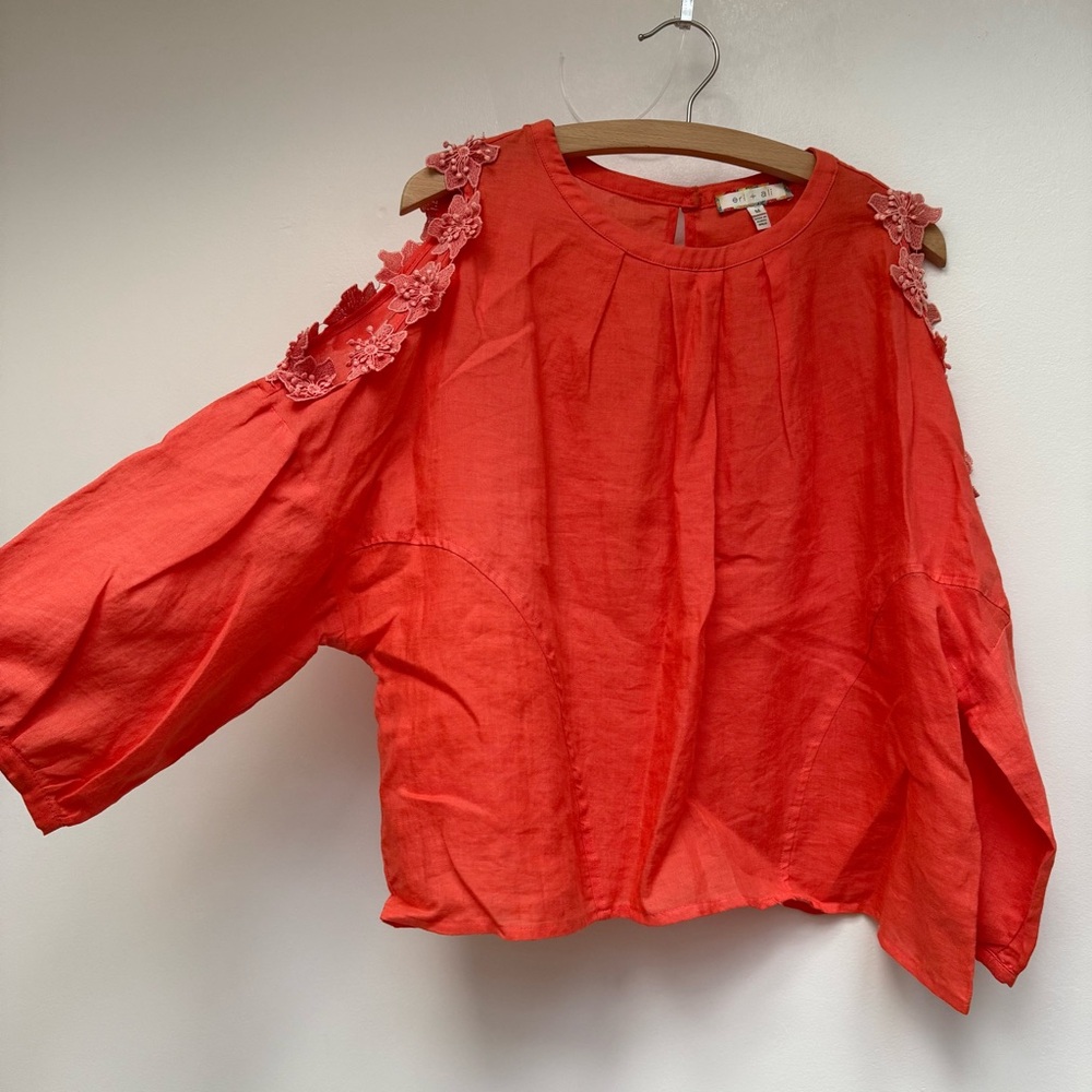 Coral Cold Shoulder Top with Lace Detail